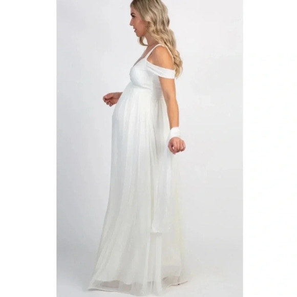 - New* White Chiffon Cold Shoulder Maternity… - Picture 2 of 5